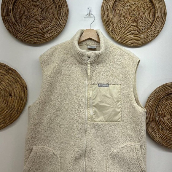 Columbia Neutral Off White Cozy Zip Up Sherpa Fleece Vest Jacket Plus Size XXL - Picture 3 of 4